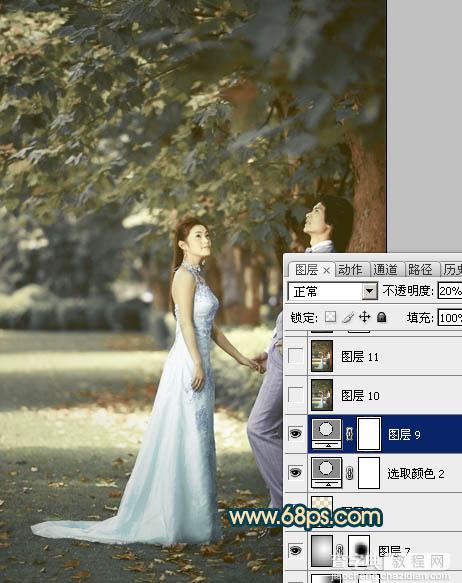 Photoshop将树林婚片调成柔美的暗暖色20