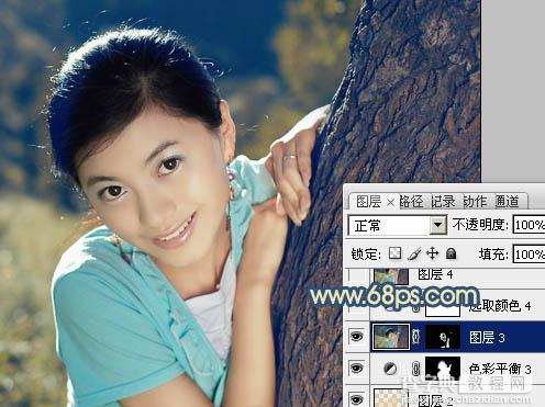 Photoshop将外景美女图片打造出淡淡的古典青黄色28