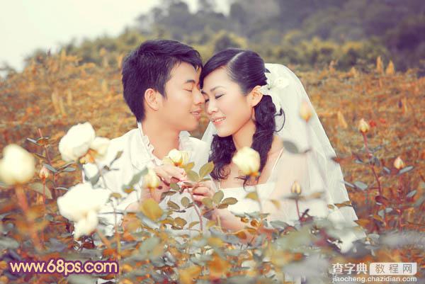 Photoshop为玫瑰园中的情侣图片增加经典橙褐色24
