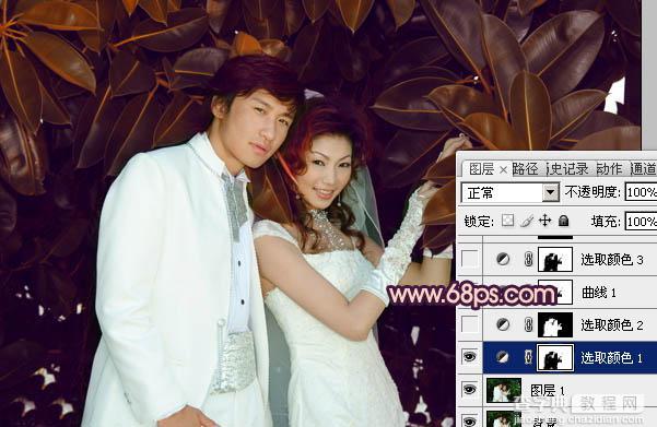 Photoshop将树林婚片调制出柔美的暗调紫褐色效果9