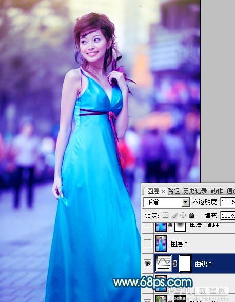 Photoshop下将街景美女图片调成时尚的青蓝色25