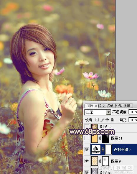 Photosho将花景美女图片调出流行的淡暖色效果27