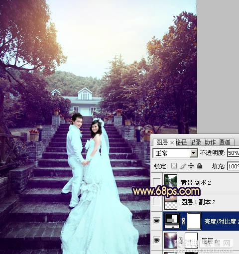 Photoshop为公园婚片加上柔美的暗调蓝紫色效果28