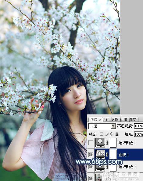 Photoshop为樱花中的美女图片增加粉嫩的蜜糖色12