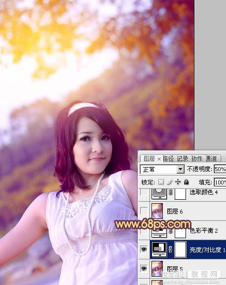 Photoshop将外景美女图片调成绚丽的紫红色27