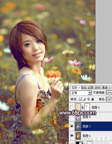 Photosho将花景美女图片调出流行的淡暖色效果22