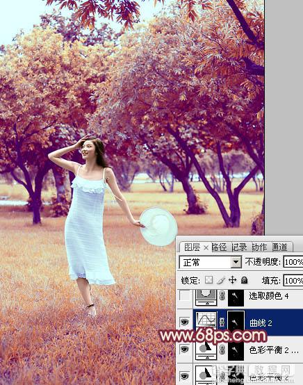 Photoshop为草地上面的美女图片调制出漂亮的秋季蓝橙色效果29
