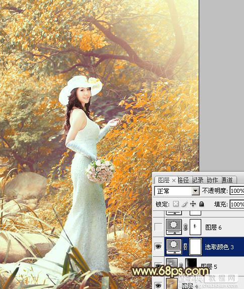 Photoshop为树林美女婚片增加漂亮的橙红色26