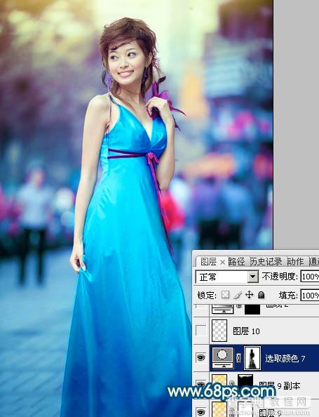 Photoshop下将街景美女图片调成时尚的青蓝色32