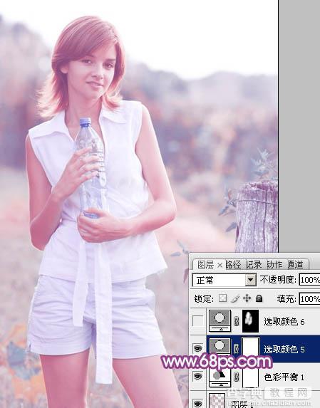Photoshop将外景清纯美女图片增加上唯美的淡调蓝紫色效果22