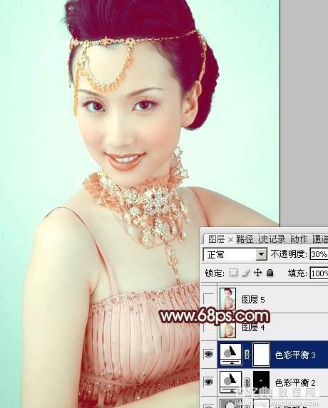 Photoshop调出写真人物图片甜美的粉青色24