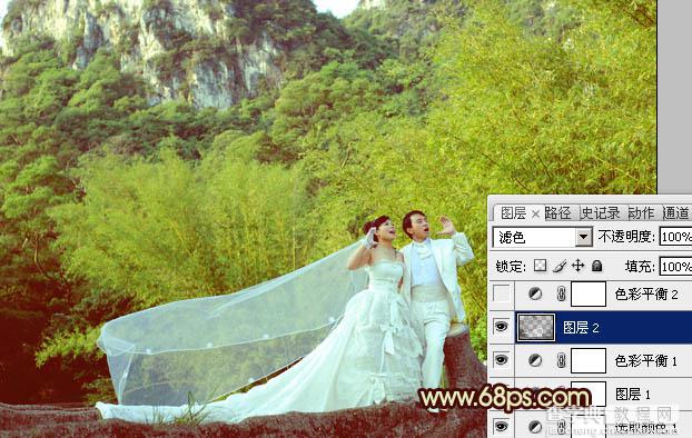 Photoshop将竹林婚片调制出粉嫩的黄青色效果14