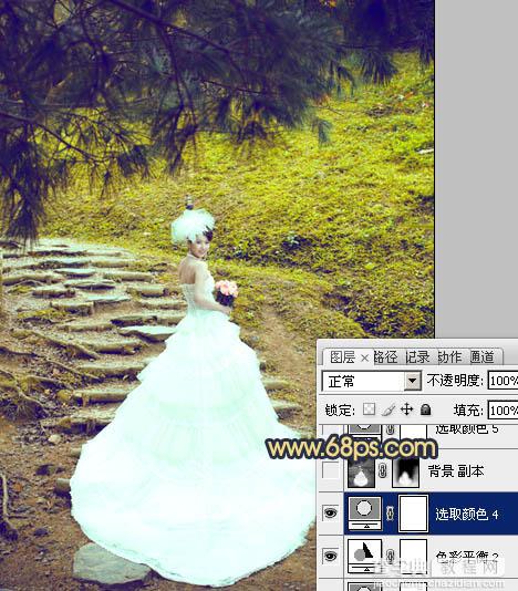 Photoshop将外景婚片调制出清爽的黄绿色效果22