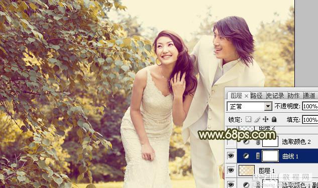 Photoshop将树林婚片增加上柔和的淡黄色效果13