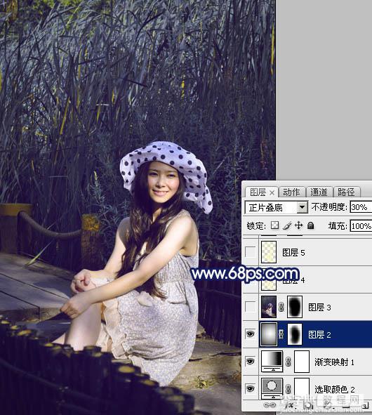 Photoshop打造暗调青紫色外景人物图片10