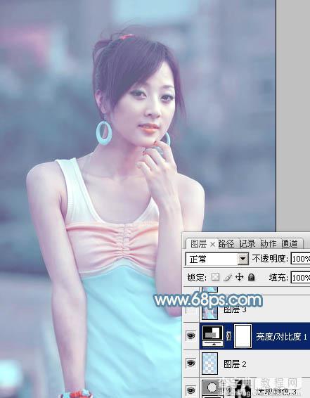 Photoshop为偏暗外景美女增加淡淡的青红甜美色32