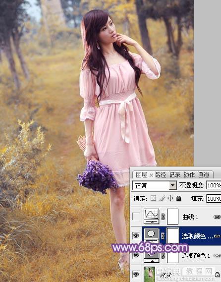 Photoshop将草地美女图片增加上梦幻的粉调蓝紫色效果8