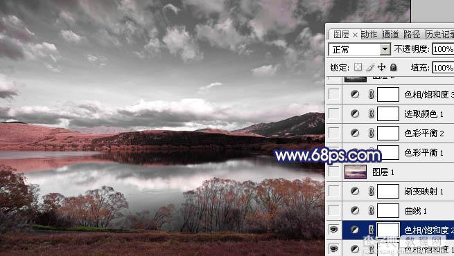 Photoshop将风景图片调成暗调蓝红色7