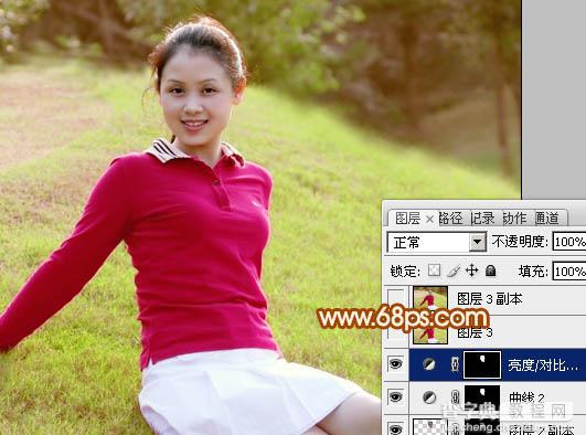 Photoshop为偏暗的草地美女图片调制出甜美的粉红色26