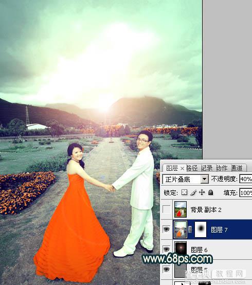 Photoshop为外景婚片打造出古典青绿色效果28