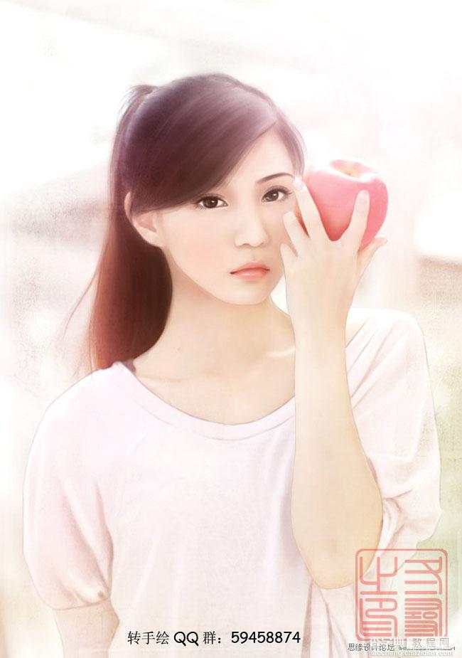 Photoshop把美女制作成唯美的粉色手绘效果2