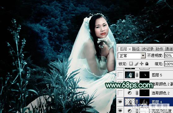 Photoshop将外景婚片打造出柔美的古典暗绿色效果25