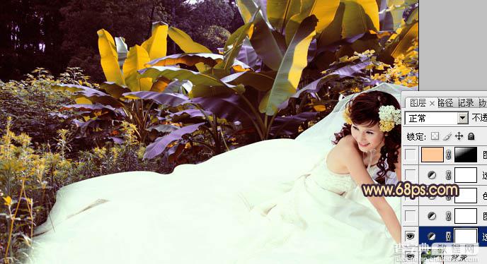 Photoshop将外景美女婚片调成甜美的橙紫色9