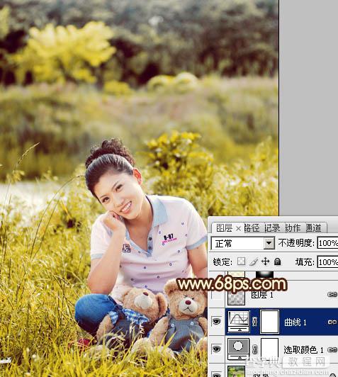 Photoshop将草地人物图片调制出柔美的黄褐色效果8