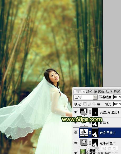 Photoshop将竹林婚片调制出漂亮的古典黄绿色效果25