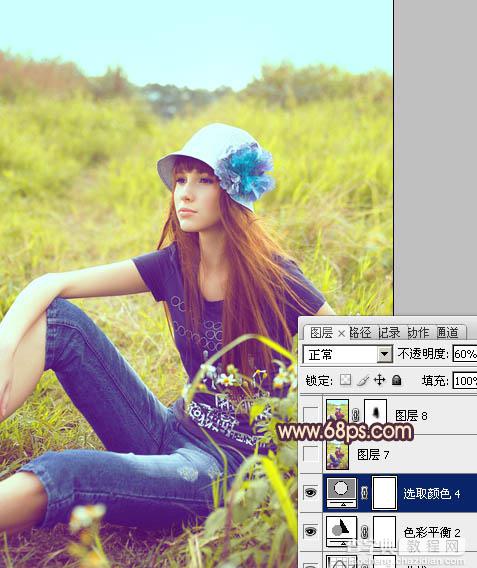 Photoshop将草地美女图片调成鲜艳的蓝黄色27