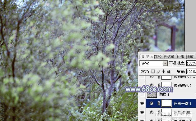 Photoshop为树林人物图片增加上唯美的韩系淡蓝色效果17