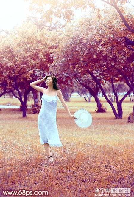 Photoshop为草地上面的美女图片调制出漂亮的秋季蓝橙色效果2