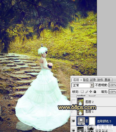 Photoshop将外景婚片调制出清爽的黄绿色效果27
