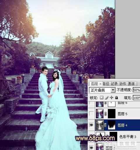 Photoshop为公园婚片加上柔美的暗调蓝紫色效果25