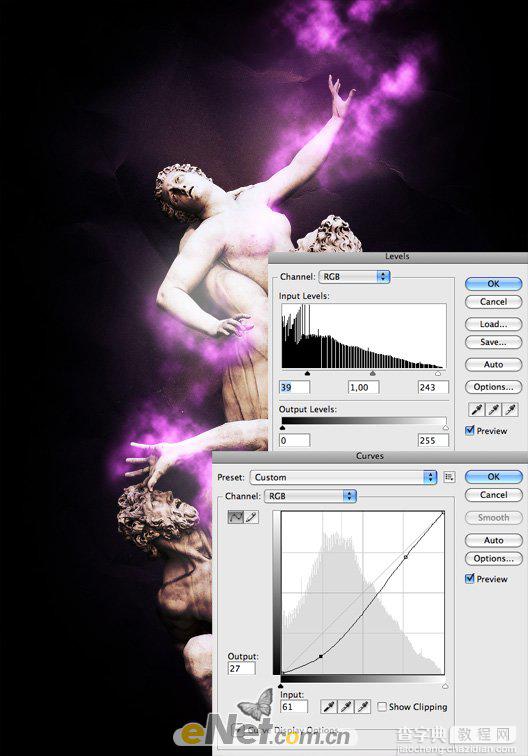 Photoshop 为雕塑加上环绕的紫色烟雾的方法11
