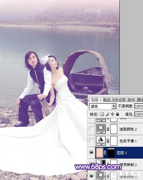 Photoshop将江景婚片调成纯美的蓝紫色12