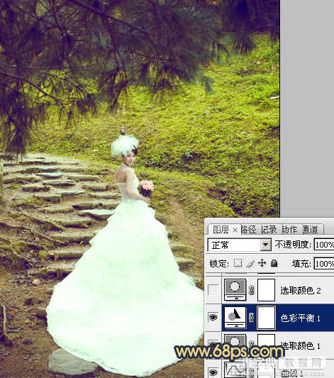 Photoshop将外景婚片调制出清爽的黄绿色效果13