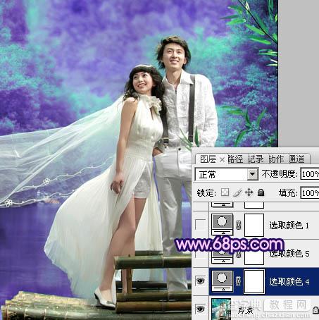 Photosho将河景婚片调制出梦幻的蓝紫色5