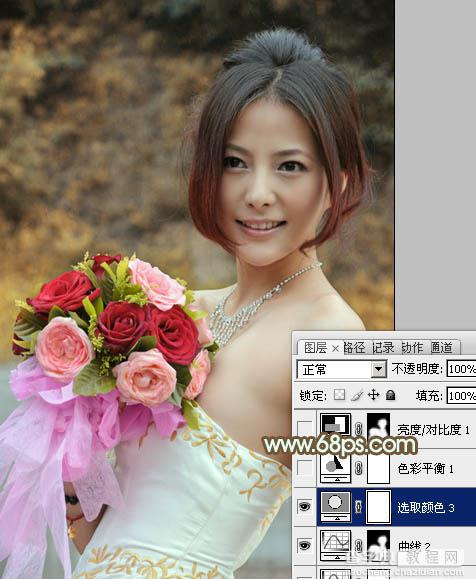 Photoshop将美女婚片调出柔美的秋季黄褐色效果15