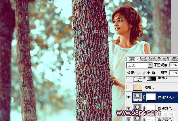 Photoshop为树林人物图片调制出灿烂的青黄阳光色效果14