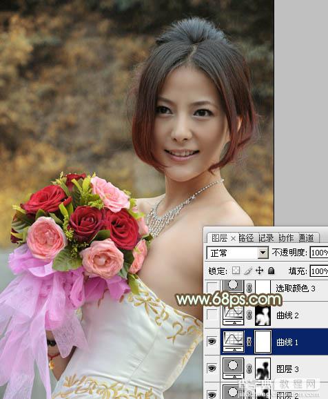 Photoshop将美女婚片调出柔美的秋季黄褐色效果11