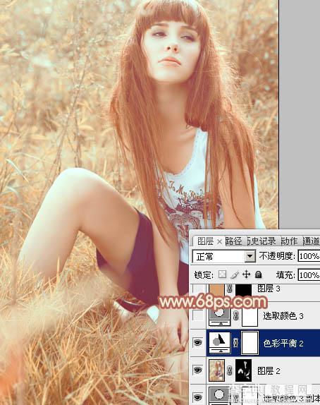 Photoshop为草地美女图片调制出唯美的淡调橙黄色效果32