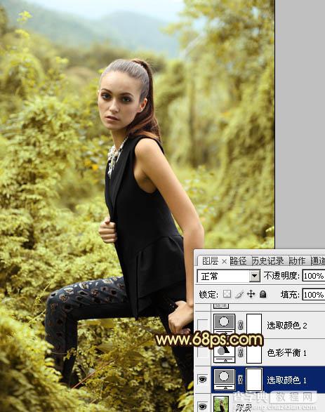 Photoshop将树林模特图片调制出柔美的青褐色效果6