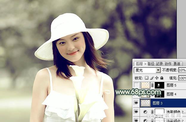 Photoshop将外景美女图片打造出淡淡的古典黄灰色14