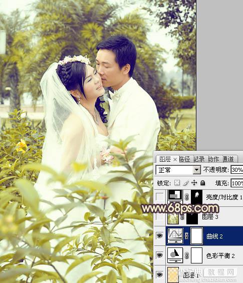 Photoshop为树林婚片调制出柔和的古典黄绿色效果21