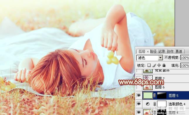 Photoshop将草地人物图片调制出梦幻的淡红色效果23