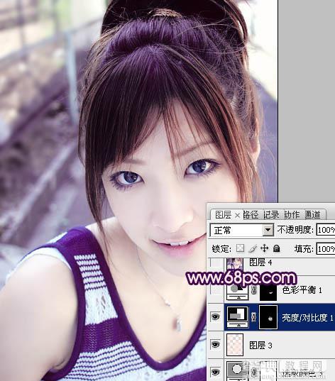 Photoshop将外景美女图片调成可爱的淡紫色18