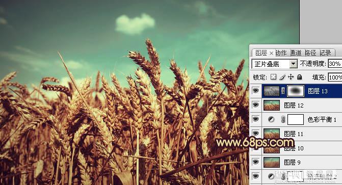 Photoshop下将麦穗图片调成古典暗青色26