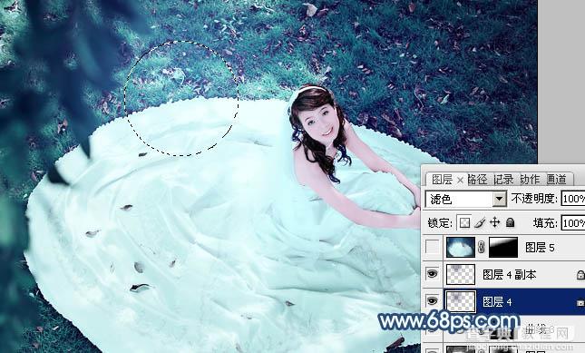 Photoshop将草地婚纱美女调制出流行的青蓝色27