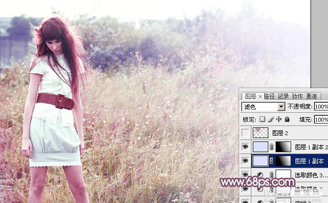 Photoshop将外景人物图片打造出唯美可爱的韩系粉调蓝紫色22